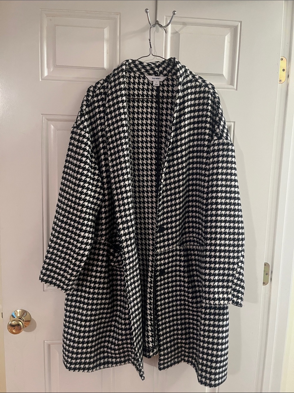 Old Navy Black & White Houndstooth Open Front Pea Coat